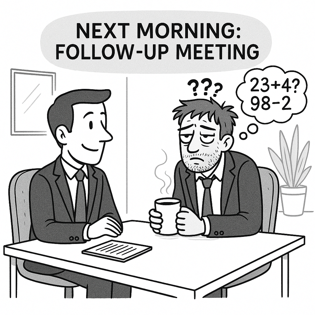 Next morning follow-up meeting showing cognitive impairment